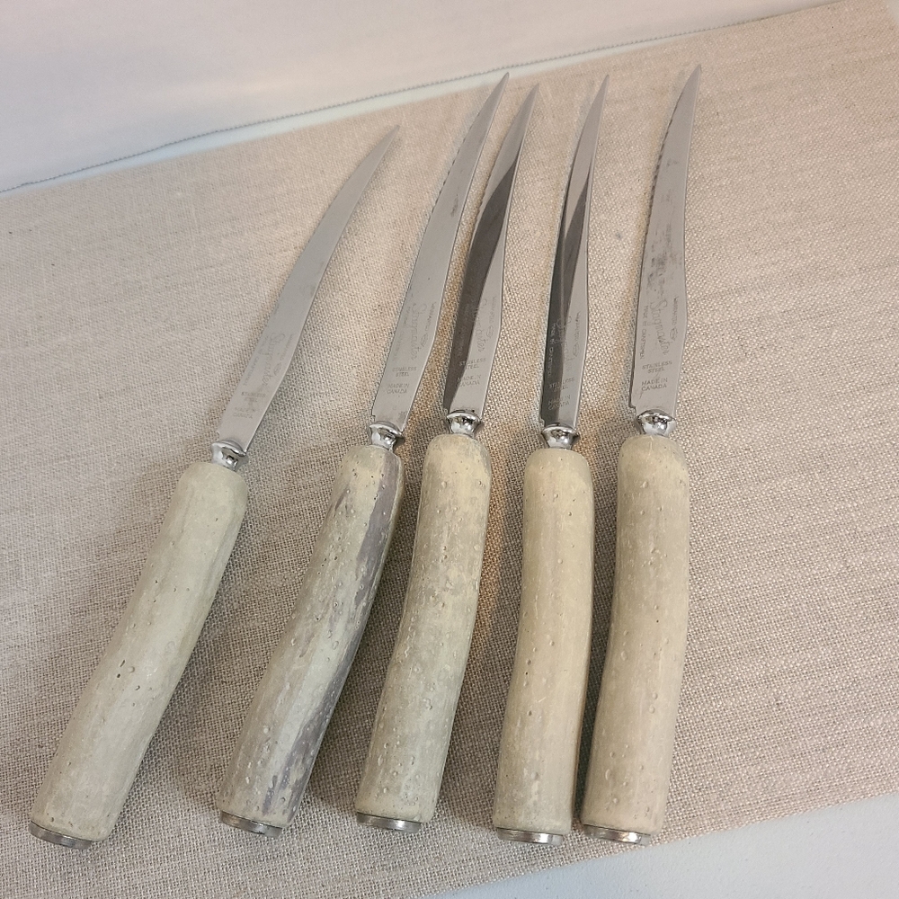 Stagmaster Steak Knives Set Of 5 Stainless Steal Blade Made In Canada Vintage